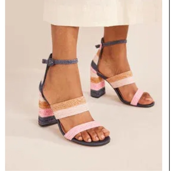 Boden Shoes - Boden 8/39 Woven Striped Heeled Sandals Multicolor Pink Blue Heels NEW No Box